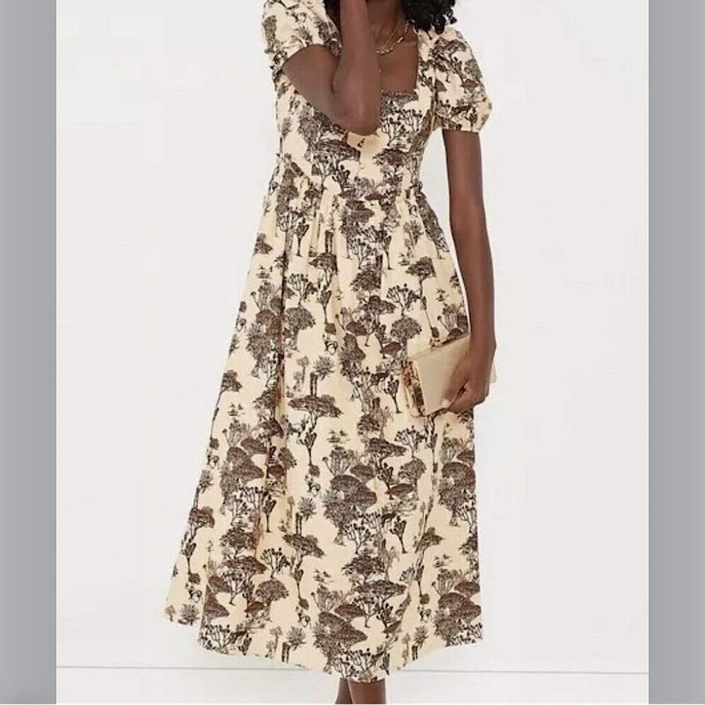 Tuckernuck Hyacinth House Brown & Cream Toile Camilla Corset Midi Dress